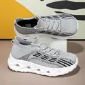 Grey breathable fly-knit sock sneakers with soft cushioning sole for men and women - 36 / Light Gray