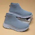 Comfortable breathable blue knit sock sneakers for men and women with chunky white sole - 36 / Grey Blue