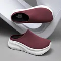 Men's stylish burgundy knit mules featuring a chunky white non-slip platform sole - 36 / Plum