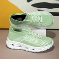Light green breathable fly-knit sock sneakers with shock-absorbing white chunky soles - 36 / Apple Green