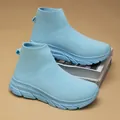 Sky blue breathable fly-knit slip-on sock sneakers for men and women outdoor running - 36 / Moon Blue