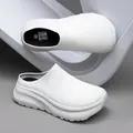 Minimalist white knitted mule sock shoes with thick platform sole for men and women - 36 / White