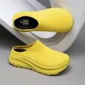 Vibrant yellow knit mule shoes with thick platform soles for ultimate casual comfort - 36 / Yellow