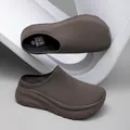 Comfortable brown knit sock clogs featuring a thick platform sole for casual wear - Brown