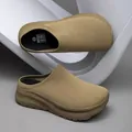 Khaki minimalist knit sock mule shoes with thick cushioned sole for leisure men shoes - Khaki