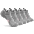 Five pairs of grey breathable mesh ankle running socks with pink arch stripe accents - Size 33-40 / Gray