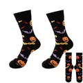 Black Halloween crew socks featuring orange pumpkins and purple bat patterns for men and women - One Size / Pumpkin Pattern (Style 01)