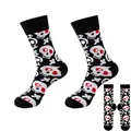 Halloween crew socks with stylized red-eyed skull pattern in black and white - One Size / Skull Pattern (Style 02)