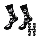 Black Halloween crew socks featuring white cat skeleton patterns for men and women - One Size / Cat Skeleton Pattern (No. 03)