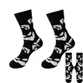 Schwarz-weiße Halloween Crew-Socken mit eingewebtem Geistergesicht-Muster Design - Einheitsgröße / Geistergesicht Muster (Stil 06)