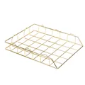 Elegant gold iron wire hollow file organizer tray for office desk and study storage - Gold Hollow Out / Gold