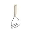 Ergonomische rvs aardappelstamper met crèmekleurige geribbelde handgreep voor in de keuken - Aardappelstamper