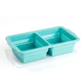 Large turquoise silicone soup freezer mold with two compartments and lid storage - 2 Compartments Blue / 2 Grids