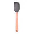 Durable grey silicone spatula with a natural ergonomic wooden handle for home baking - Gray