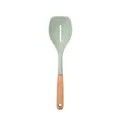Mint green heat-resistant silicone slotted spoon with a natural wooden handle design - Slotted Spoon / Green