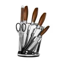 7-piece stainless steel kitchen knife set with wood-grain handles and acrylic base stand - 7 Piece Set In Color Box