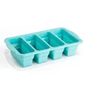 Professional teal 4-compartment silicone freezer mold for soup and baby food storage with lid - 4 Compartments Blue / 4 Grids