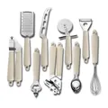Uitgebreide 9-delige roestvrijstalen keukenhulpjes set met elegante beige geribbelde grepen. - 9-delige Set (In Doos)