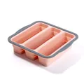 Three-compartment pink silicone food storage box with gray rim and volume scales - 3 Compartments / Pink