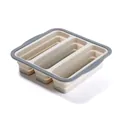 Durable three-compartment silicone food storage container in beige and grey finish. - 3 Compartments / Gray