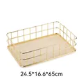 Minimalist rectangular gold metal wire storage basket for desktop organization - L / Gold