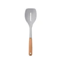 Grey silicone slotted spoon with a natural wooden handle for non-stick cookware - Slotted Spoon / Light Gray