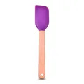 Purple silicone spatula with ergonomic wooden handle for baking and kitchen tasks - Purple