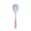 Light blue heat-resistant silicone slotted spoon with ergonomic natural wooden handle - Slotted Spoon / Blue
