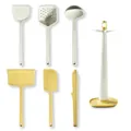 Professional 7-piece cream and yellow silicone kitchen utensil set with rotating storage stand - 7-Piece Set