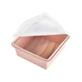 Food-grade pink square silicone lunch box with translucent lid and internal measuring scale - Single Compartment / Pink