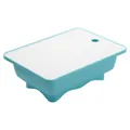 Blue and white outdoor drain basket with integrated cutting board lid for camping - Blue