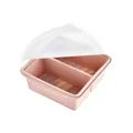 Pink food-grade silicone divided lunch box with a translucent sealing lid for meal prep - 2 Compartments / Pink