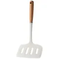 Heat-resistant white silicone slotted turner with natural wooden handle - Wood Handle Style / Semi-transparent White