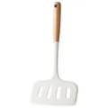 White silicone slotted spatula with a minimalist wooden handle for non-stick pans - Wood Handle Style / White