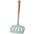 Mint green heat-resistant silicone slotted spatula with ergonomic wooden handle for non-stick pans - Wood Handle Style / Green