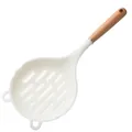 White heat-resistant silicone slotted spoon with natural wooden handle for kitchen - Wooden Handle / Translucent White