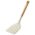 Slotted silicone spatula with a natural wooden handle in an elegant cream white color - Slotted Spatula / Wooden Handle White