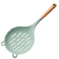 Mint green silicone slotted spoon with heat-resistant wooden handle - Wooden Handle / Green