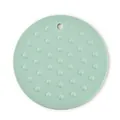 Mint green round silicone mat featuring anti-slip raised dots and a convenient hanging hole. - Splatter Texture / Mint Green