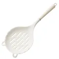 Large cream-white heat-resistant silicone colander with ergonomic long grooved handle - Silicone Handle / White