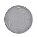 Round grey heat-resistant silicone trivet mat with raised dots and a hanging hole - Ribbed Texture / Dark Gray