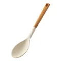 Professional cream silicone cooking spoon with ergonomic natural wooden handle for kitchen - Small Soup Spoon / Wooden Handle White