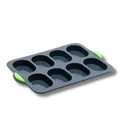 Professional non-stick 8-cavity silicone baking pan for mini bread and French cakes - Multi-Slot Mold (Dark Gray with Green Handle) / Dark Gray