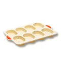 8-cavity cream silicone muffin mold with colorful confetti sprinkles and orange handles - Multi-Slot Mold (Beige Dot with Orange Handle) / Beige