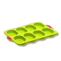 Lime green 8-cavity silicone cake mold with pink handles and perforated base - Multi-Slot Mold (Bright Green with Pink Handle) / Green