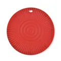 Round red silicone trivet with raised bumps and non-slip ridges for heat protection - Ribbed Texture / Red