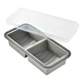 Dual-compartment silicone food storage freezer tray with lid and cup measurements - 2 Compartments / Gray
