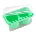 Professional green 2-cell silicone ice cube mold with a clear storage box and lid - 2 Holes Round / Green