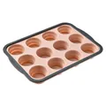 Professional 12-cup foldable silicone muffin pan in pink and grey for easy non-stick baking - 12-Cup Muffin Pan, Red