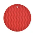 Circular red silicone heat-resistant mat with wavy anti-slip texture - Wave Texture / Red